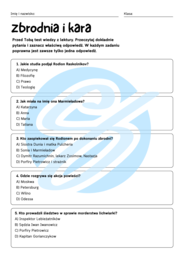 Test z lektury „Zbrodnia i kara” | Dostojewski | Liceum | 15 pytań ABCD + Klucz + Skala ocen