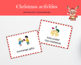 Christmas Activities - Karty z Wyrażeniami Świątecznymi, zestaw obrazkowych kart z podpisami, 18 zwrotów