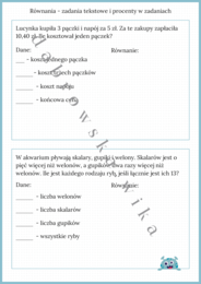 Równania - zadania tekstowe i procenty w zadaniach