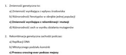 Test- genetyka klasyczna. zmienność genetyczna organizmów