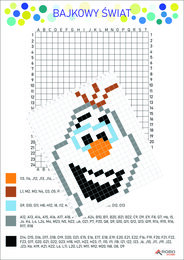 Odkoduj postacie z bajek, Peppa, Minionki, Olaf, Myszka Miki, Snoopy, kodowanie, kodowanka, dyktando graficzne