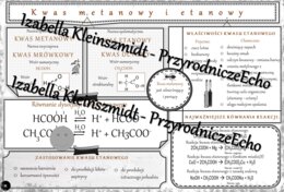 Sketchnotka - notatka „Kwas metanowy i etanowy” wykonana w power point do edycji. Chemia 8, „Pochodne węglowodorów”