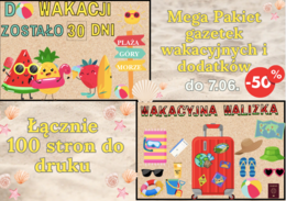 ☀️ MEGAPAKIET: Walizka + Odliczanie – Wakacyjna Przygoda x2! 🎒📅 Dwie bestsellerowe gazetki i kreatywne materiały na zajęcia w przedszkolu i młodszych klasach w jednym zestawie – teraz 50% taniej tylko do 7.06!