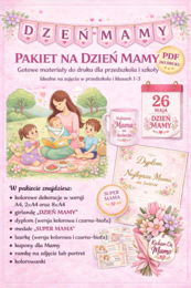 Pakiet na Dzień Mamy – dekoracje, laurka, dyplom, kupony, kolorowanki  itp. (PDF)