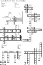 Junior Explorer 4 – Unit 2 – krzyżówki – Ulubione przedmioty i zabawy/Księga zwrotów/Inne słówka