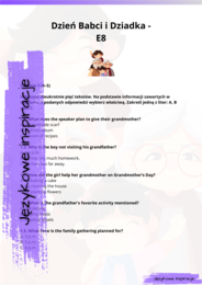 Grandma's Day and Grandpa's Day. Dzień babci i dziadka. Karty pracy. E8 Angielski