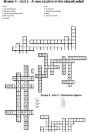 Brainy 4 – Unit 1 – krzyżówki – A new student in the class_Useful!/Classroom objects