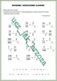 Skracanie i rozszerzanie ułamków, klasa 4, karta pracy z hasłem
