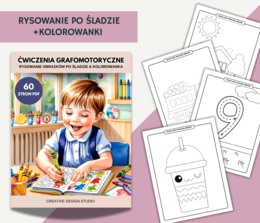 Ćwiczenia Grafomotoryczne. Rysowanie po Śladzie & Kolorowanki. 60 STRON PDF🧑‍🎓🥰