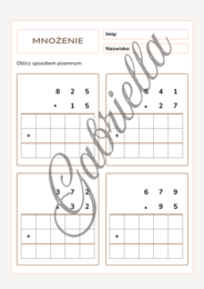 Karta pracy mnożenie pisemne przez liczbę dwucyfrową klasa 4