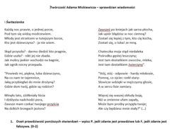 Twórczość Adama Mickiewicza - sprawdzian