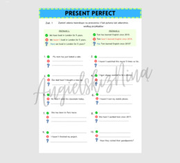 Present Perfect – przekształcanie zdań – karta pracy – ćwiczenia dla początkujących – egzamin ósmoklasisty - matura - zdania twierdzące – przeczenia – pytania – kl. 7, 8 – B1
