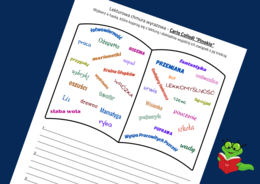 Lekturowa chmura wyrazowa – PINOKIO – lektury uzupełniające – chmura – karta pracy – EGZAMIN – powtórka