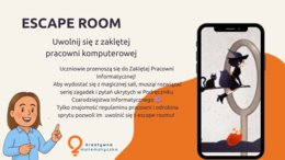Escape room online. Regulamin pracowni komputerowej, klasy 3-8. Pierwsza lekcja informatyki.