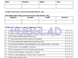 Mitologia - sprawdzian podsumowujący pracę z lekturą