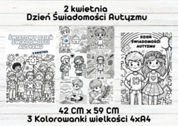 Kolorowanka XXL na Światowy Dzień Świadomości Autyzmu – 3 plakaty 42x59 cm (4xA4)