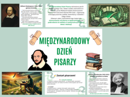 Gazetka szkolna - 3 marca - Międzynarodowy Dzień Pisarzy - szkoła podstawowa, szkoła średnia - świetlica - gazetka z języka polskiego