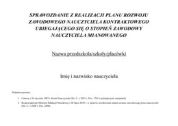 SPRAWOZDANIE Z REALIZACJI PLANU ROZWOJU ZAWODOWEGO NAUCZYCIELA KONTRAKTOWEGO UBIEGAJĄCEGO SIĘ O STOPIEŃ ZAWODOWY NAUCZYCIELA MIANOWANEGO