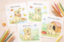 Kolorowanka: Reksio w domu i w ogrodzie