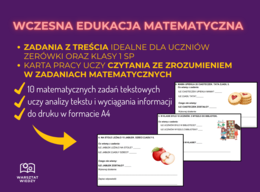 📚 WCZESNOSZKOLNA EDUKACJA MATEMATYCZNA: zadania z treścią do druku! Zerówka i szkoła podstawowa klasa 1 SP – ćwiczenia z czytania ze zrozumieniem i liczenia, dodawanie i odejmowanie w zakresie 20 w zadaniach z treścią, nauka rozwiązywania zadań z treścią