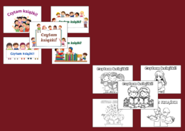 CZYTAM KSIĄŻKI - plakat - kolorowanka - BIBLIOTEKA - gazetka - napis