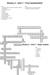 Brainy 4 – Unit 7 – krzyżówki – Daily routine/Free time_Useful!