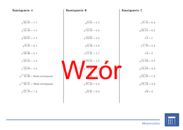 Pierwiastek kwadratowy liczb dziesiętnych dodatnich i ujemnych | matematyka | 26 kolumn