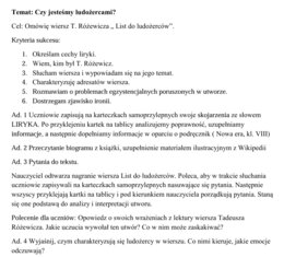 scenariusz lekcji z wykorzystaniem strategii OK, T. Różewicz " List do ludożerców"