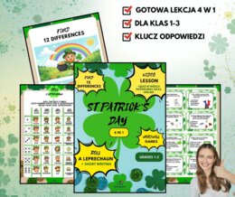 St. Patrick’s Day – gotowa lekcja + e-book (video, quiz, Roll a Leprechaun, Wordwall) | klasy 1–3
