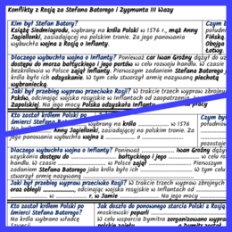 Konflikty z Rosją za Stefana Batorego i Zygmunta III Wazy – notatki i karta pracy