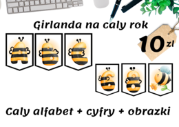 Girlanda na cały rok - Pszczółki - Litery i cyfry + obrazki