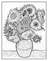 VINCENT VAN GOGH – 6 kolorowanek A4 + miniatury obrazów + tytuły ; karta pracy; plastyka; plakat; dekoracja