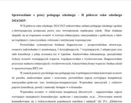 Sprawozdanie z pracy pedagoga szkolnego – II półrocze roku szkolnego 2024/2025 nowe