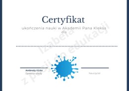 Certyfikat dla ucznia - "Akademia Pana Kleksa"