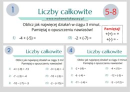 Dodawanie i odejmowanie LICZB CAŁKOWITYCH z NAWIASAMI / Karty pracy PDF kl. 5-8 + ROZWIĄZANIA