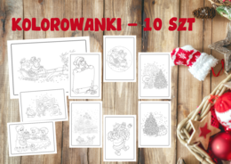 Kolorowanki świąteczne - Mikołaj, Choinka i Prezenty