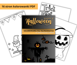 Kolorowanka dla przedszkolaków o tematyce Halloween . 16 stron pdf .
