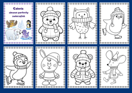 ZIMA - kolorowanka - zwierzątka – kolorowanki – biblioteka – świetlica – przedszkole – 34 wersje