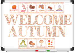 Welcome autumn - witaj jesień – gazetka szkolna, literki oraz dary jesieni, szablon canva- wersja angielska