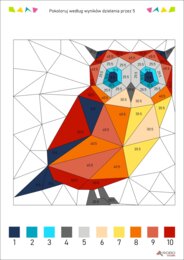 Dzielenie przez 5 - kolorowanka według wyników dzielenia, nauka dzielenia i mnożenia