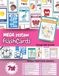 📚 MEGA Zestaw FlashCards w języku angielskim- ponad 200 stron!