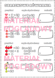 Obrazkowe równania + karta pracy klasy 6, 7, 8