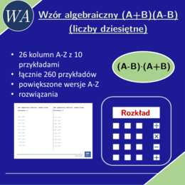 Wzór algebraiczny (A+B)(A-B), rozkład (liczby dziesiętne) | matematyka, algebra | 26 kolumn