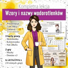 ZESTAW! Wodorotlenki: Wzory i nazwy wodorotlenków - Prezentacja, Sketchnotka, Kolorowanka (chemia, kl 7).