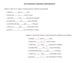 Gramatyka klasa 4: czasownik Czas Present Simple - zdania twierdzące i przysłówki częstotliwości. Na podstawie podręcznika English Class A1 Unit 5