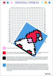 Kodowanki zimowe, świąteczne, mikołajkowe- trudne- dyktando graficzne, kolorowanka, kodowanie, zima, Boże Narodzenie, Mikołaj