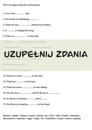 Wiosenna kolorowanka i tekst z lukami do uzupełnienia