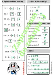 Dzielenie z resztą, kwadraty i sześciany liczb - karta pracy.