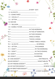 Prezentacja 50 slajdów i karta pracy "My Daily Routine" na zajęcia konwersacyjne z języka angielskiego na poziomie A1-A2