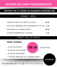 Zestaw Etykiety, Medaliony, Dyplom, Naklejka z nazwą grupy - Dla Grupy Żabki